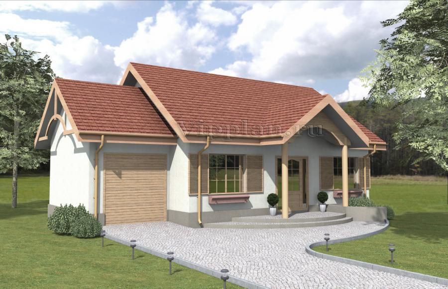 Одноэтажный дом с гаражом, эркером и террасой