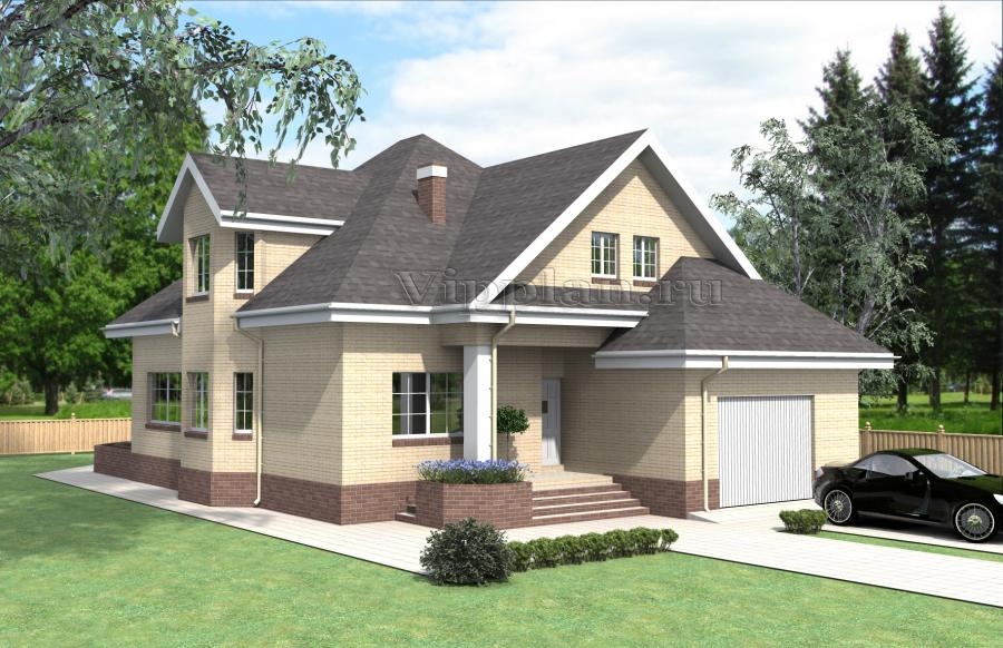 Проект загородного дома с мансардой и гаражом