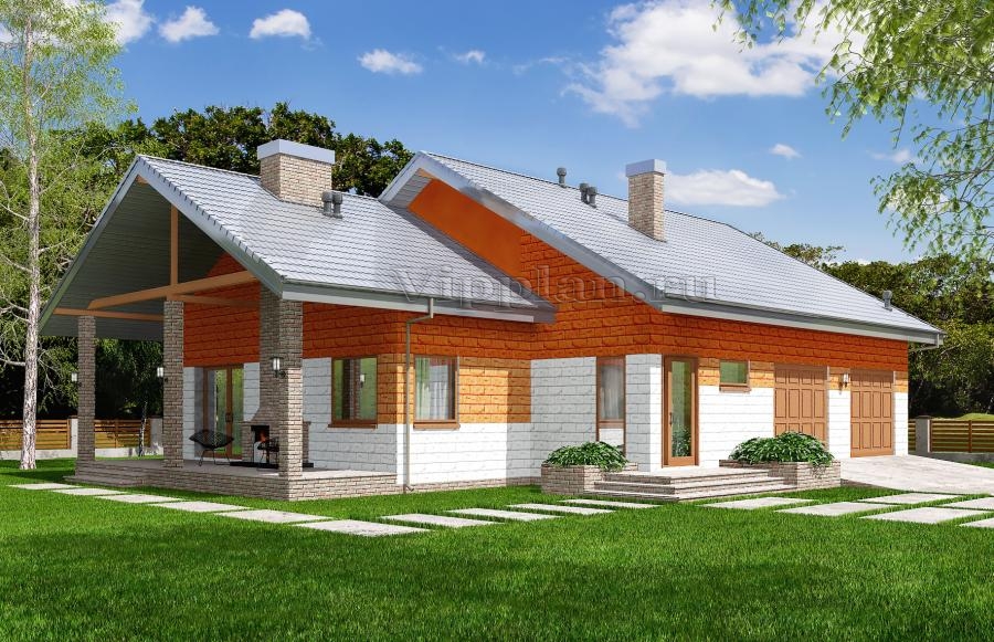 Проект одноэтажного жилого дома с террасой и гаражом