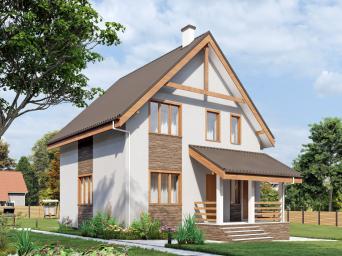 Одноэтажный дом с мансардой и террасой