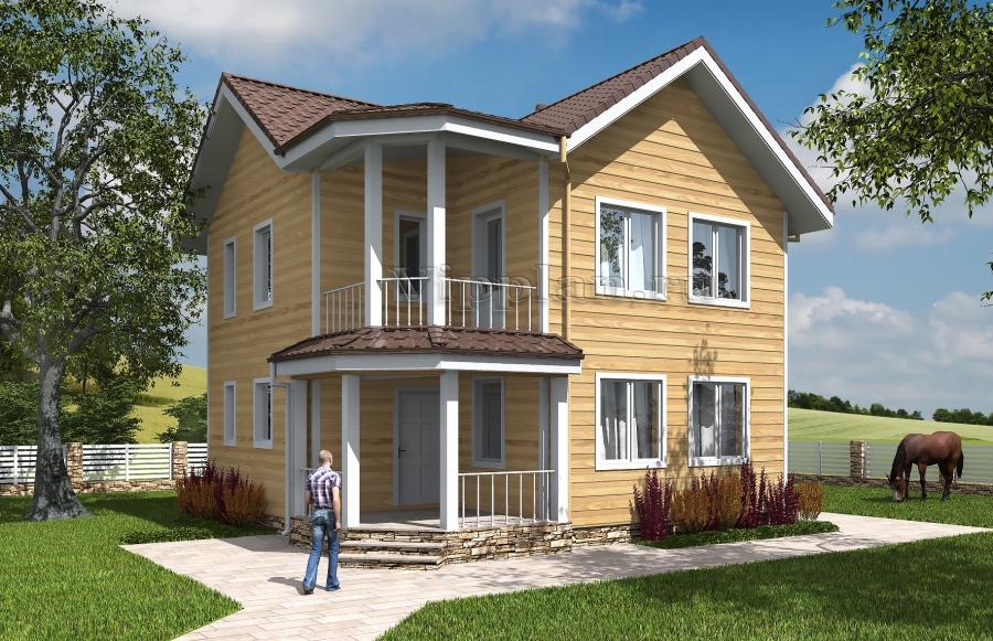 Двухэтажный дом с балконом