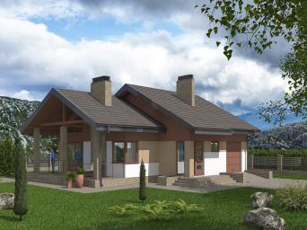 Проект одноэтажного дома с гаражом и террасой