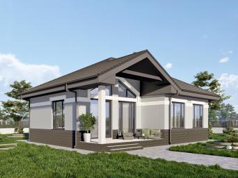 Одноэтажный дом со вторым светом, двумя спальнями, отделкой штукатуркой