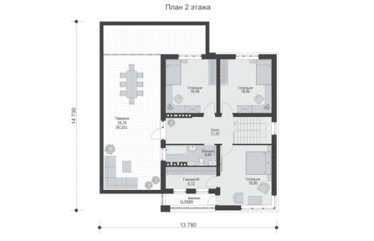 Двухэтажный дом с навесом для машины, балконом и большой эксплуатируемой террасой