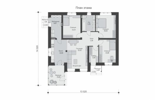 Одноэтажный дом с верандой и вторым светом в гостиной