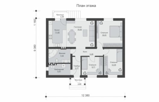 Проект индивидуального одноэтажного жилого дома